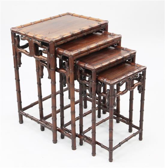 A set of Chinese rosewood quartetto tables, largest W.1ft 7.5in.